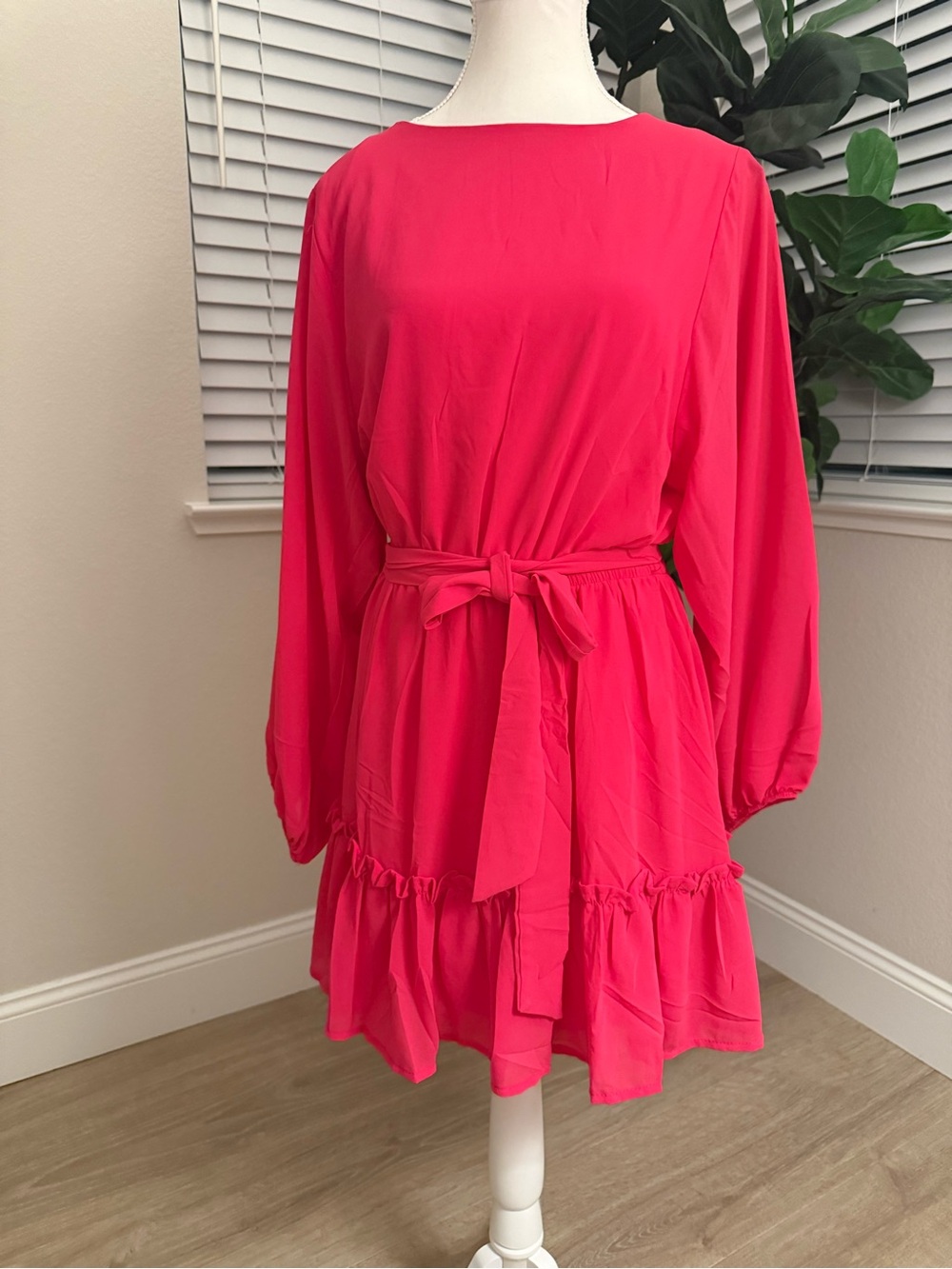 Women's Mini Dress with Tie Waist in Hot Pink